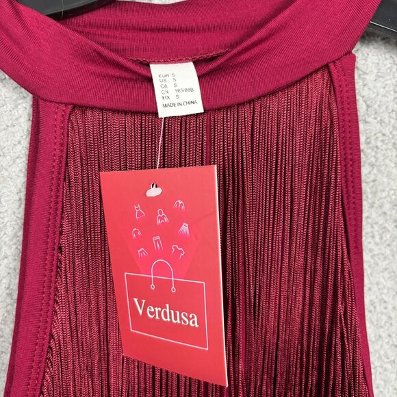 Verdusa Sleeveless Burgundy Fringe Bodysuit Halter Neck Size Small NWT's - Picture 6 of 8